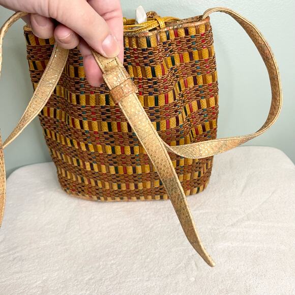 Sharif Multicolor Woven Boho Pull Tie Bucket Tassel Sling Shoulder Bag - Picture 3 of 8